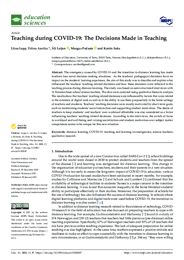 (PDF) Teaching during COVID-19: The Decisions Made in Teaching