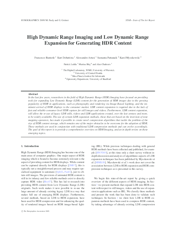 (PDF) High Dynamic Range Imaging and Low Dynamic Range Expansion for ...