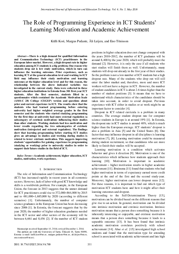 (PDF) The Role of Programming Experience in ICT Students’ Learning ...