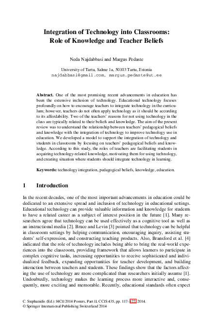 (PDF) Integration of Technology into Classrooms: Role of Knowledge and ...