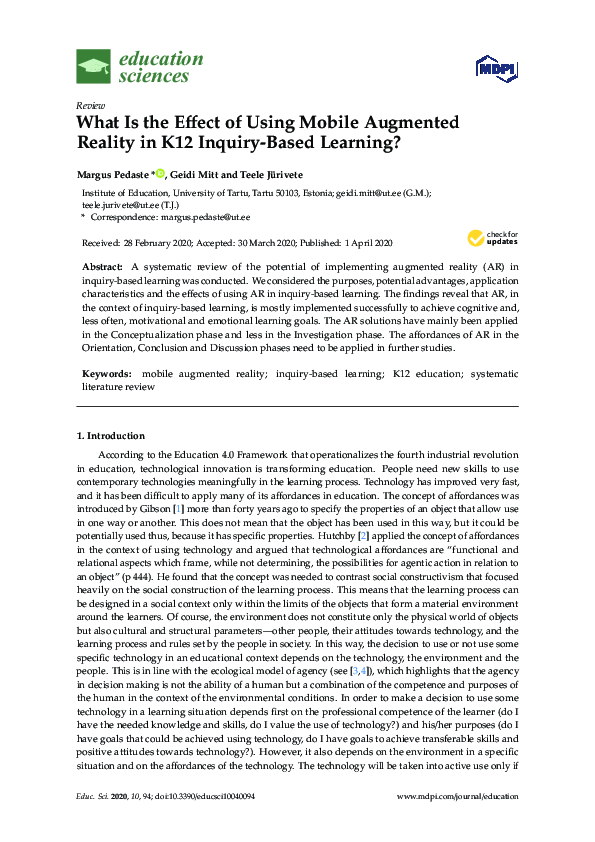 (PDF) What is the Effect of Using Mobile Augmented Reality in K12 ...