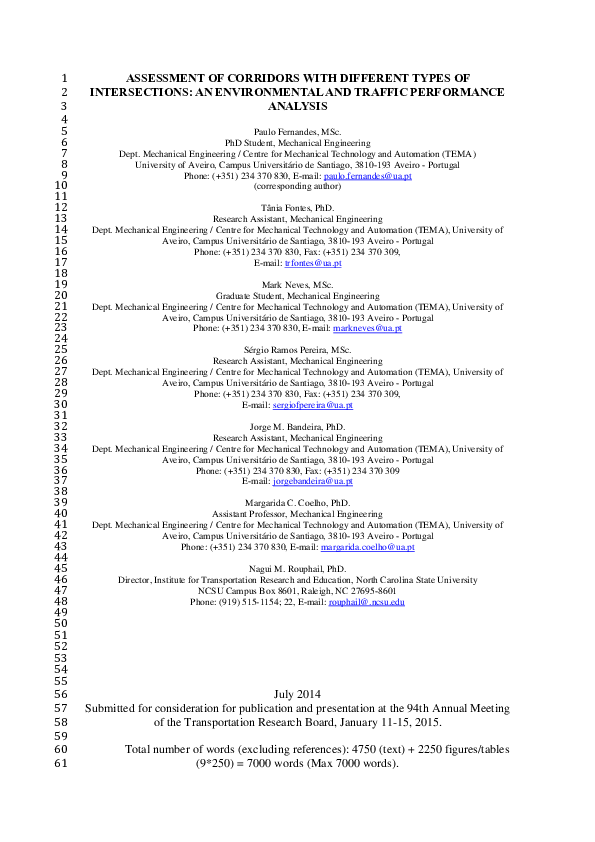 (PDF) Assessment of Corridors with Different Types of Intersections