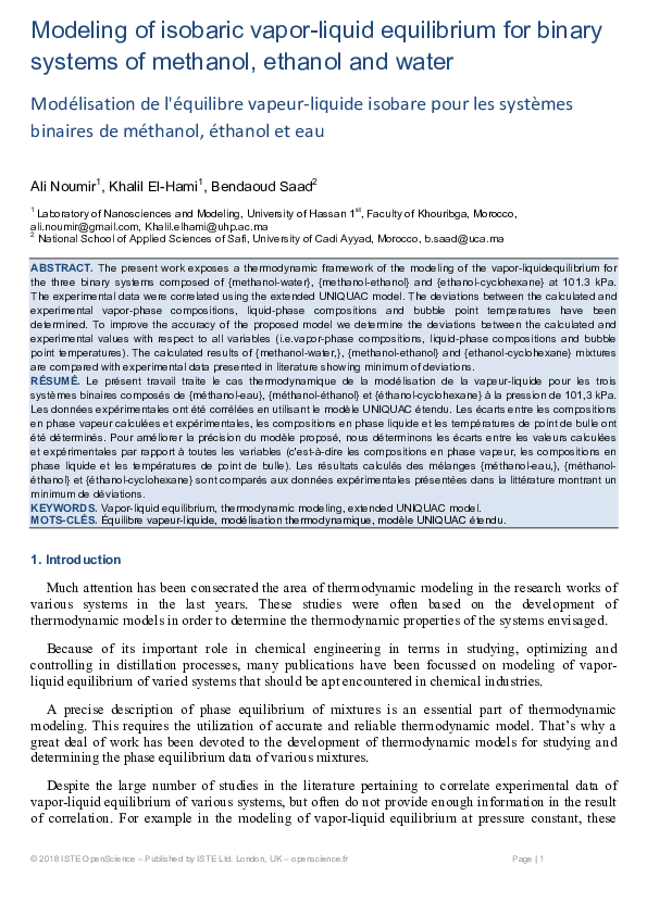 (PDF) Modeling of isobaric vapor-liquid equilibrium for binary systems ...