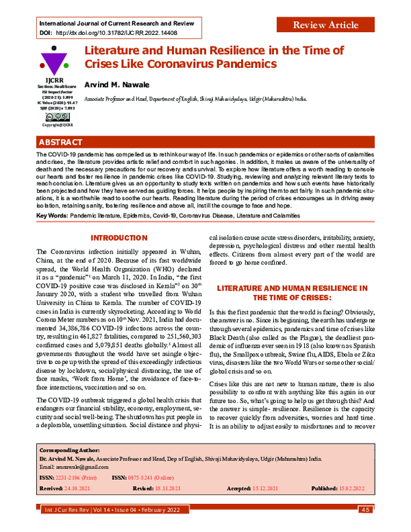 (PDF) Literature and Human Resilience in the Time of Crises Like ...