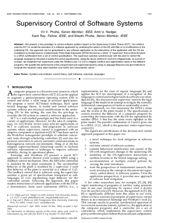 (PDF) Supervisory control of software systems