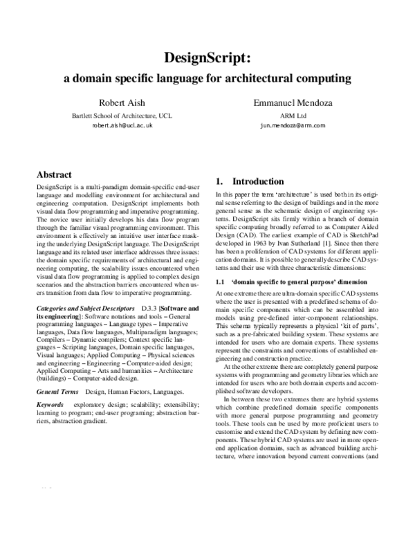 DesignScript: a domain specific language for architectural computing