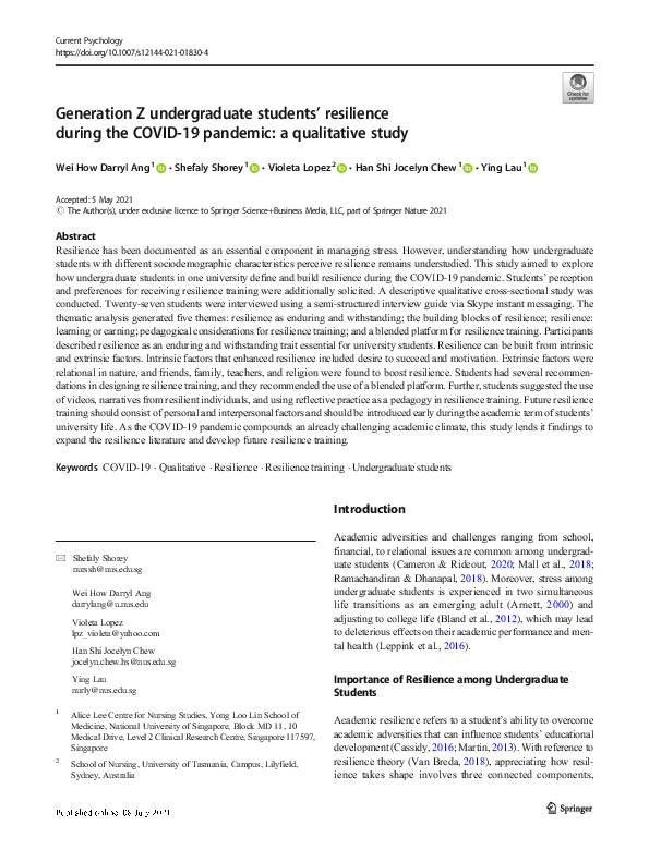 (PDF) Generation Z undergraduate students’ resilience during the COVID ...