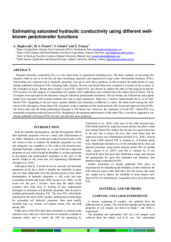 (PDF) Estimating saturated hydraulic conductivity using different well ...