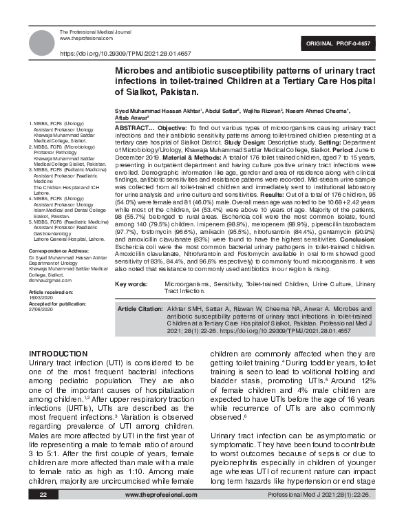 (PDF) Microbes and antibiotic susceptibility patterns of urinary tract ...