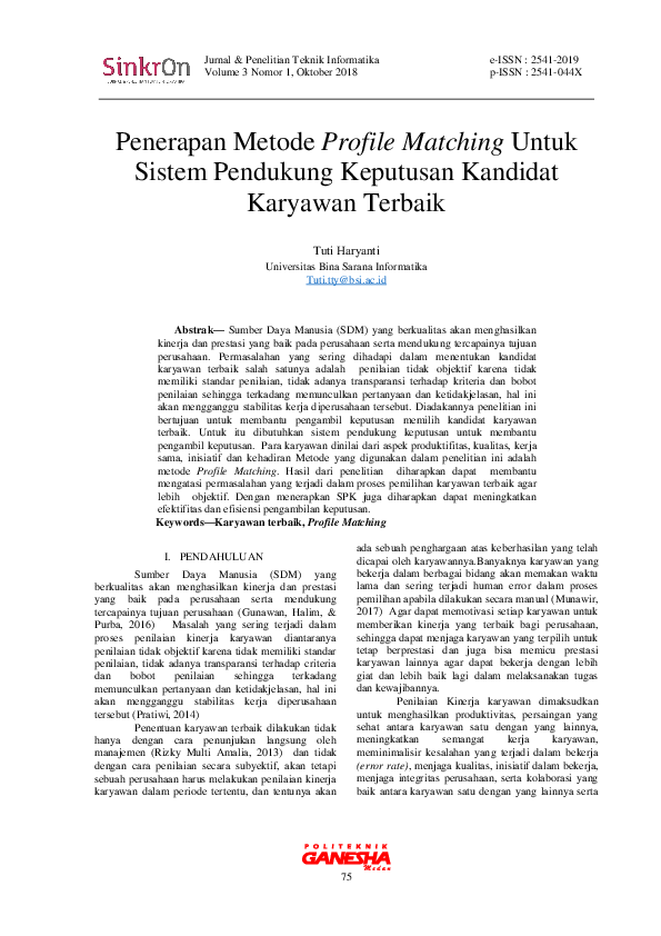 (PDF) Penerapan Metode Profile Matching Untuk Sistem Pendukung ...
