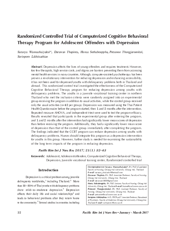 (PDF) Randomized Controlled Trial of Computerized Cognitive Behavioral ...