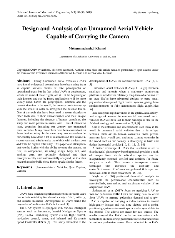 (PDF) Design and Analysis of Unmanned Aerial Vehicle