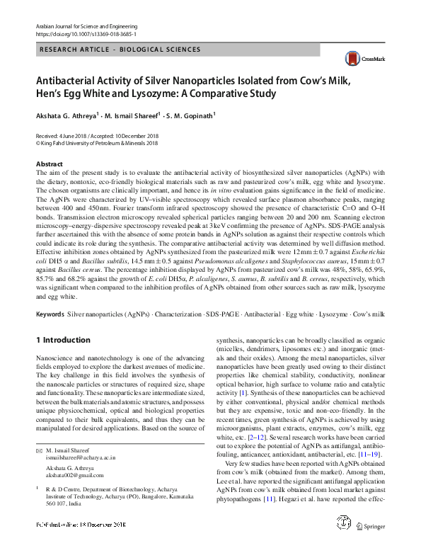 (PDF) Antibacterial Activity of Silver Nanoparticles Isolated from Cow