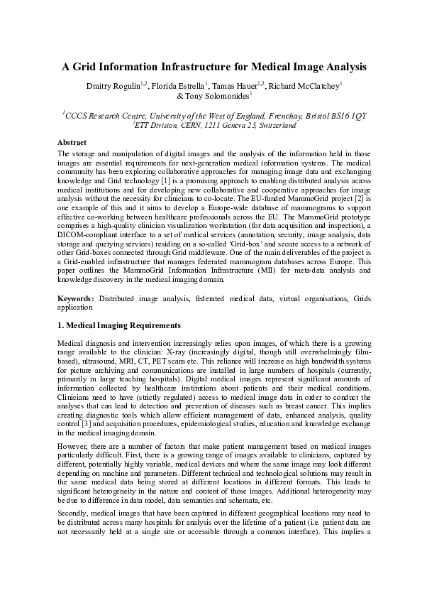 (PDF) A Grid Information Infrastructure for Medical Image Analysis