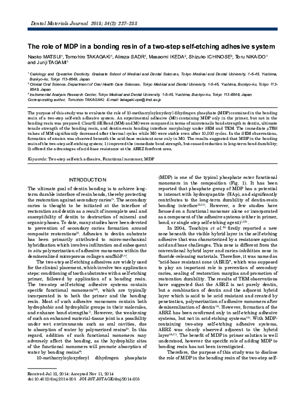 (PDF) The role of MDP in a bonding resin of a twostep selfetching