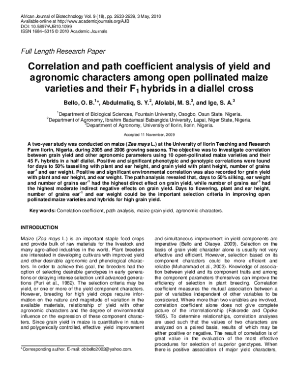 (PDF) Correlation and path coefficient analysis of yield and agronomic ...