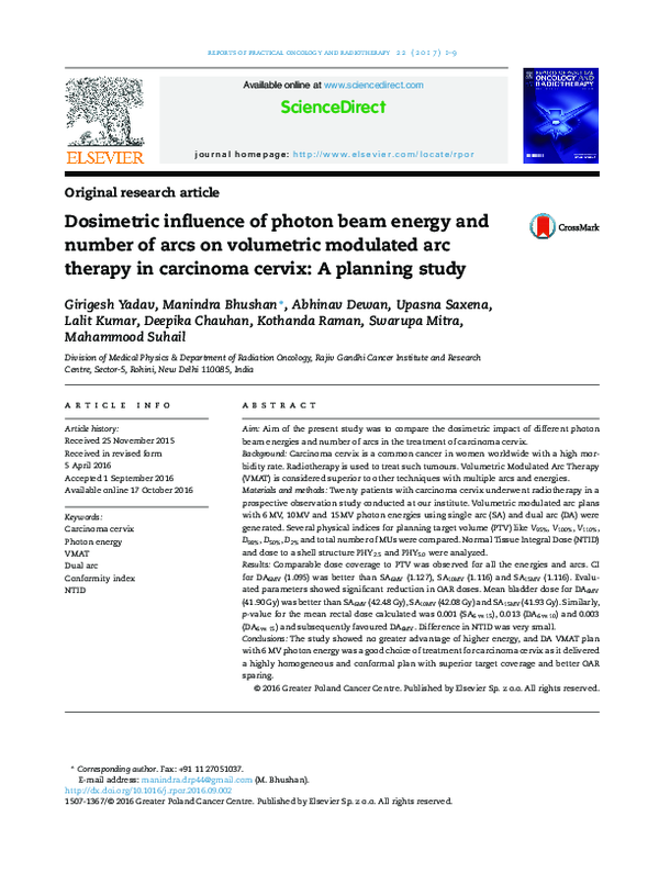 (PDF) Dosimetric influence of photon beam energy and number of arcs on ...