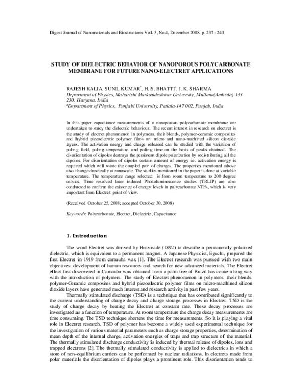 (PDF) Study of Dielectric Behavior of Nanoporous Polycarbonate Membrane ...