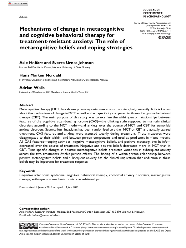 (PDF) Effectiveness of group metacognitive therapy in self-efficacy and ...