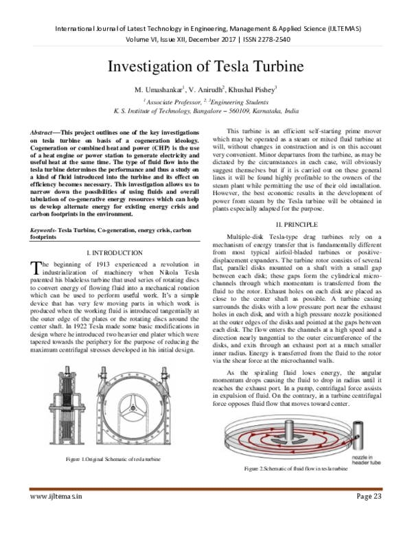 (PDF) Investigation of Tesla Turbine