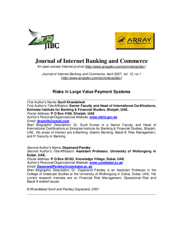 (PDF) Risks in Large Value Payment Systems