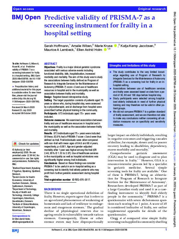 (PDF) Predictive validity of PRISMA-7 as a screening instrument for ...