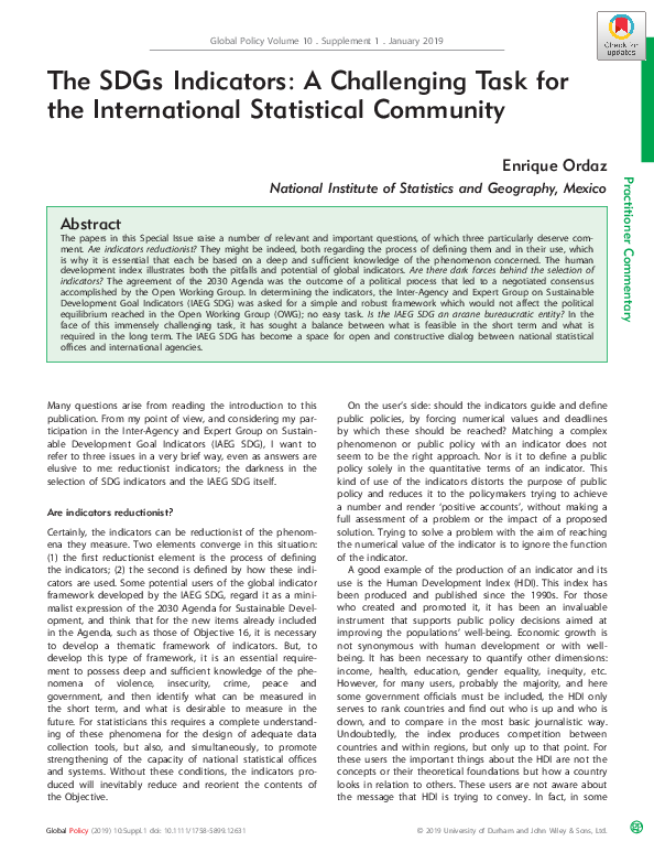(PDF) The SDG s Indicators: A Challenging Task for the International ...