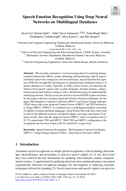 (PDF) Speech Emotion Recognition Using Deep Neural Networks on ...