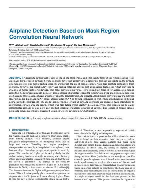 (PDF) Airplane Detection Based on Mask Region Convolution Neural Network