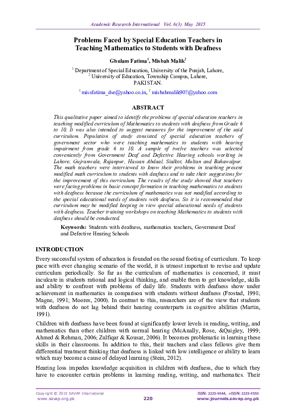 (PDF) Problems Faced by Special Education Teachers in Teaching ...