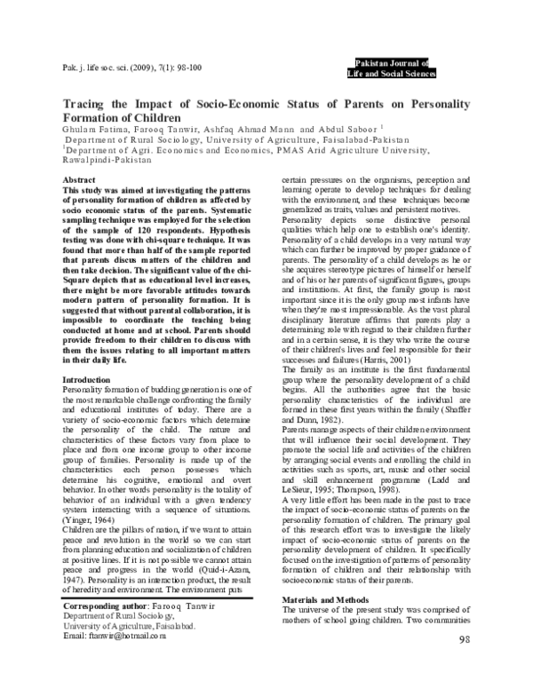 (PDF) Tracing the Impact of Socio-Economic Status of Parents on ...