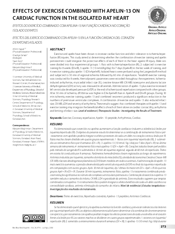 (PDF) Effects of Exercise Combined with APELIN-13 on Cardiac Function ...