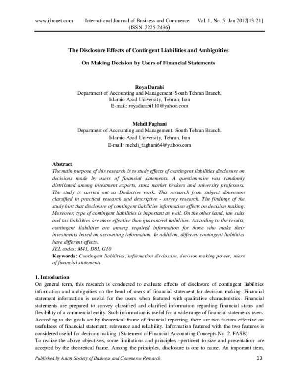 (PDF) The Disclosure Effects of Contingent Liabilities and Ambiguities ...