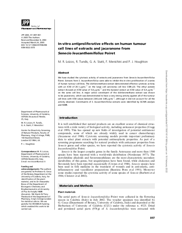 (PDF) In-vitro antiproliferative effects on human tumour cell lines of ...