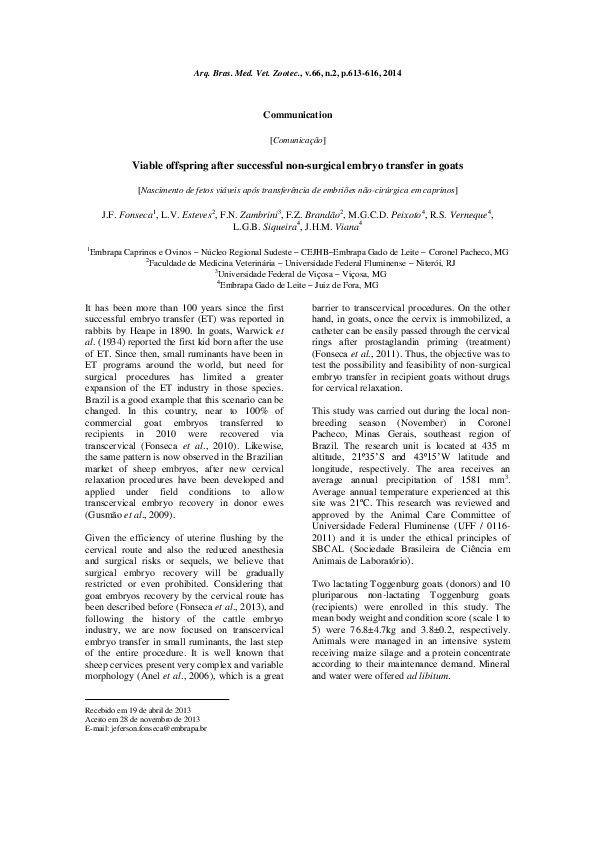 (PDF) Viable offspring after successful non-surgical embryo transfer in ...