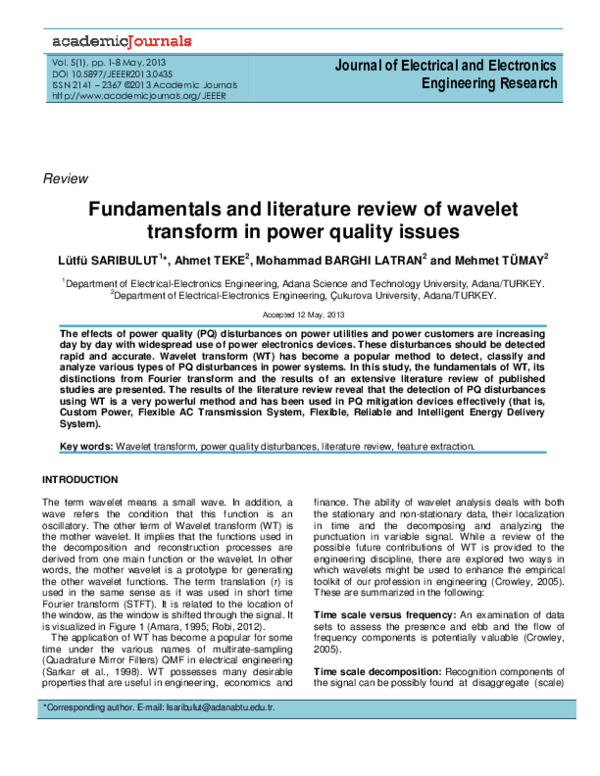 (PDF) Fundamentals and literature review of wavelet transform in power ...