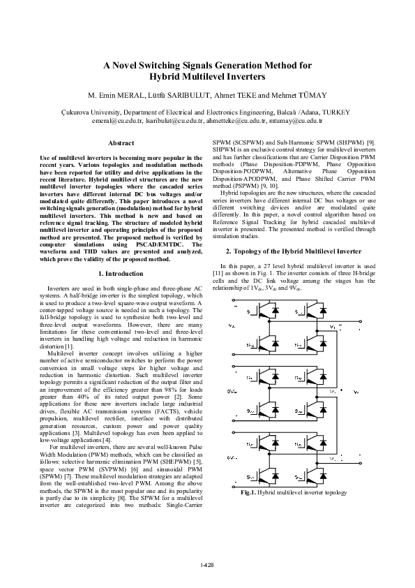 (PDF) A Novel Switching Signals Generation Method for Hybrid Multilevel ...