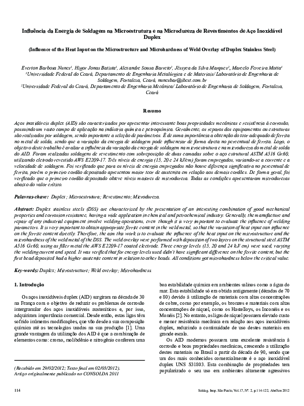 (PDF) Influence of the Heat Input on the Microstructure and ...
