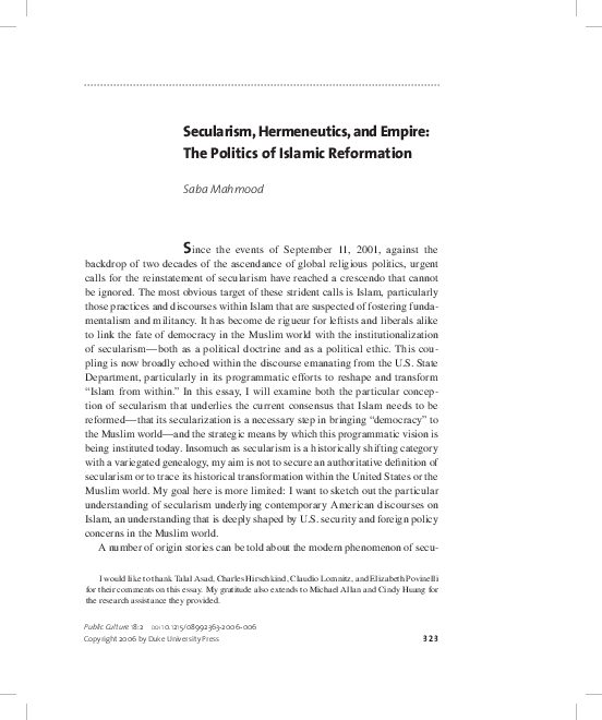 (PDF) Secularism, Hermeneutics and Empire: The Politics of Islamic ...