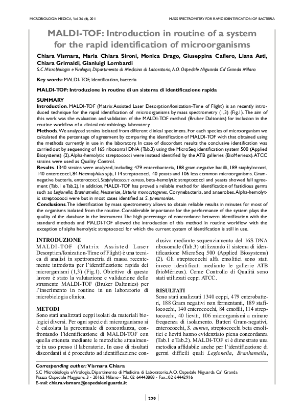 (PDF) MALDI-TOF: Introduction in routine of a system for the rapid ...