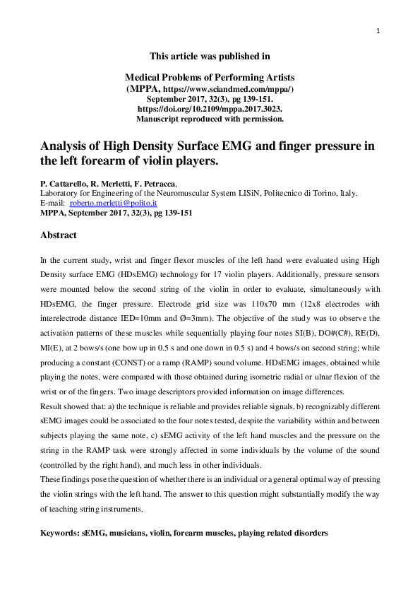 (PDF) Analysis of High-Density Surface EMG and Finger Pressure in the ...