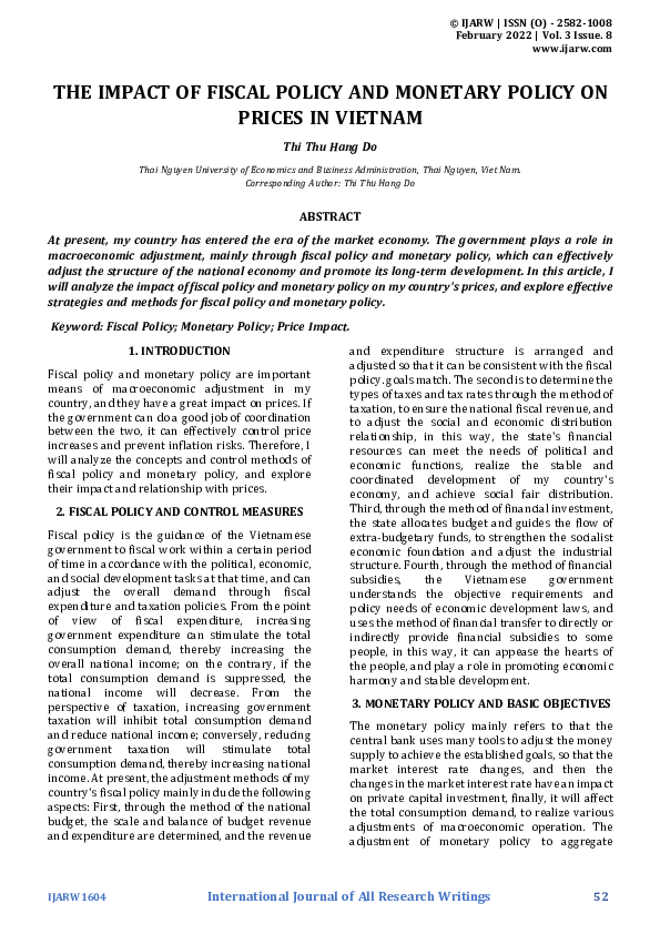 (PDF) THE IMPACT OF FISCAL POLICY AND MONETARY POLICY ON PRICES IN VIETNAM