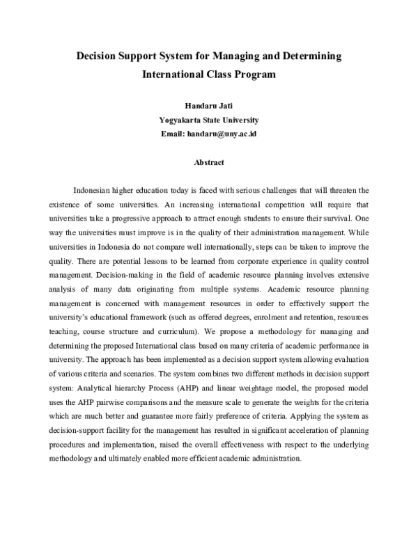 (PDF) Decision Support System for Managing and Determining ...