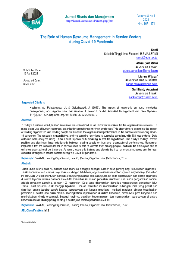 (PDF) The Role of Human Resource Management in Service Sectors during ...