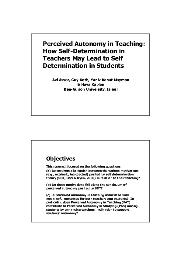 (PDF) 1Perceived Autonomy in Teaching: How Self-Determination in ...