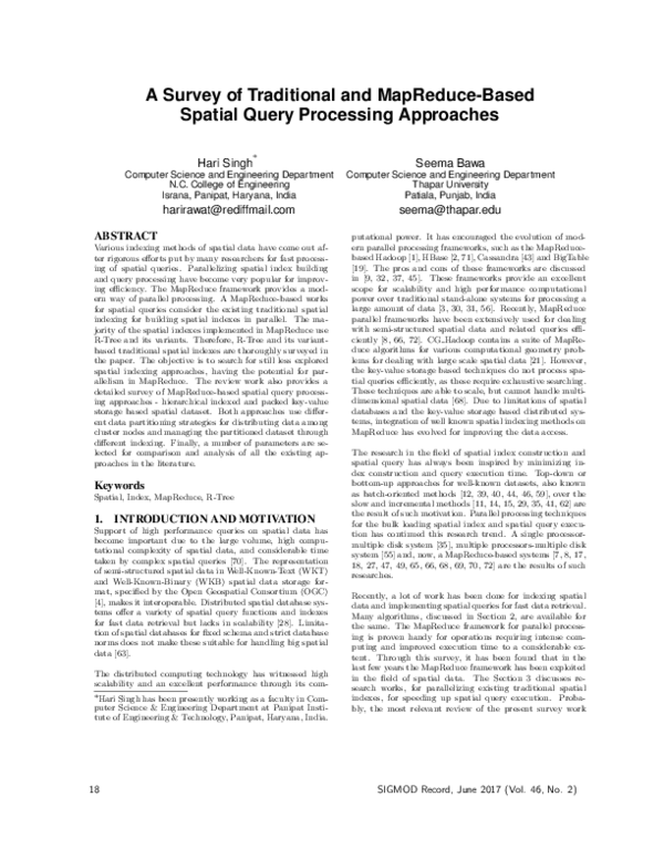 (PDF) A Survey of Traditional and MapReduceBased Spatial Query ...