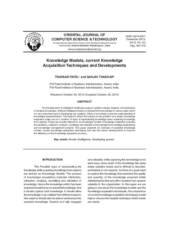 (PDF) Knowledge Models, current Knowledge Acquisition Techniques and ...