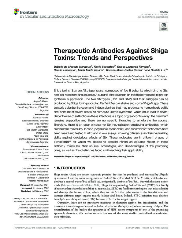 (PDF) Therapeutic Antibodies Against Shiga Toxins: Trends and Perspectives