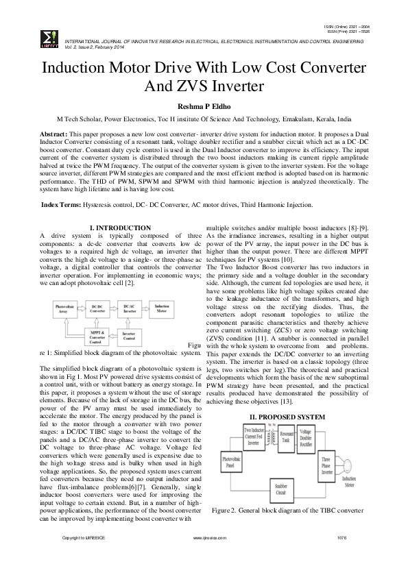 (PDF) Induction Motor Drive With Low Cost Converter And ZVS Inverter