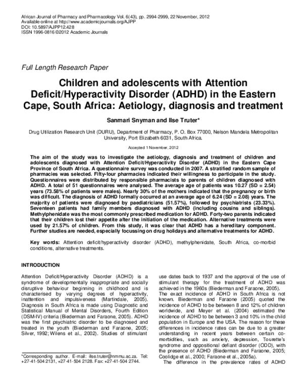 (PDF) Children and Adolescents with Attention Deficit Hyperactivity ...